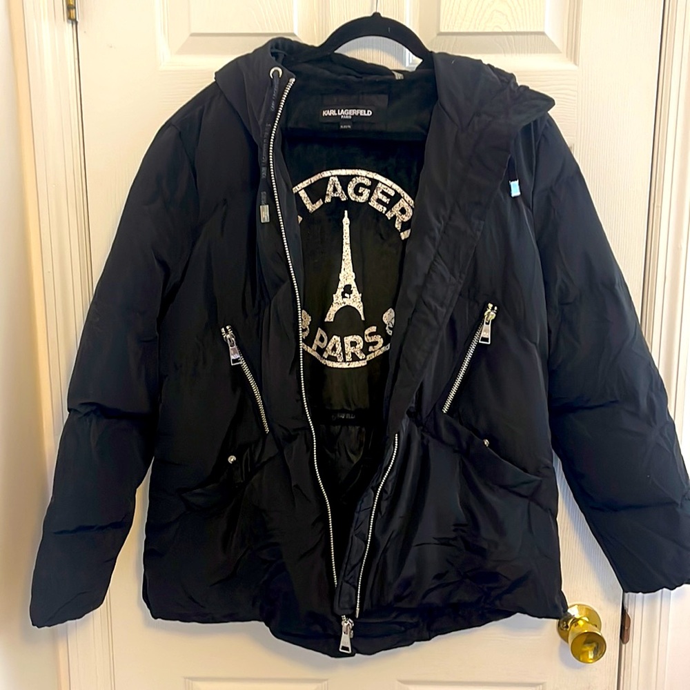 Karl Lagerfeld down puffer winter jacket warm classic street style boxy fit